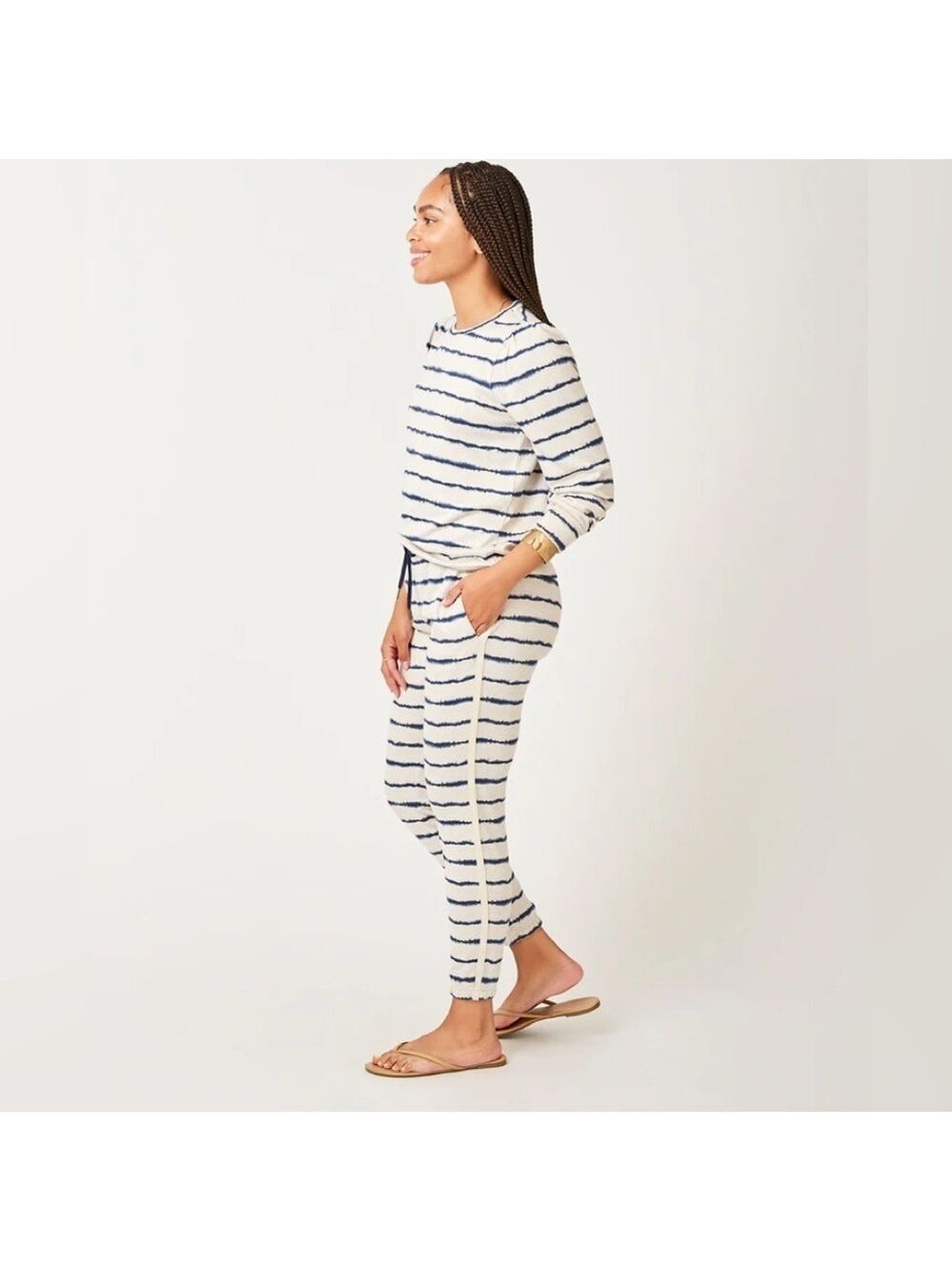 Carve Designs Stripe Jogger Natural Indigo Stripe SZ XS